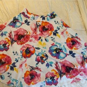 Agnes & Dora Circle Midi Skirt with Pink and Aqua Watercolor Print